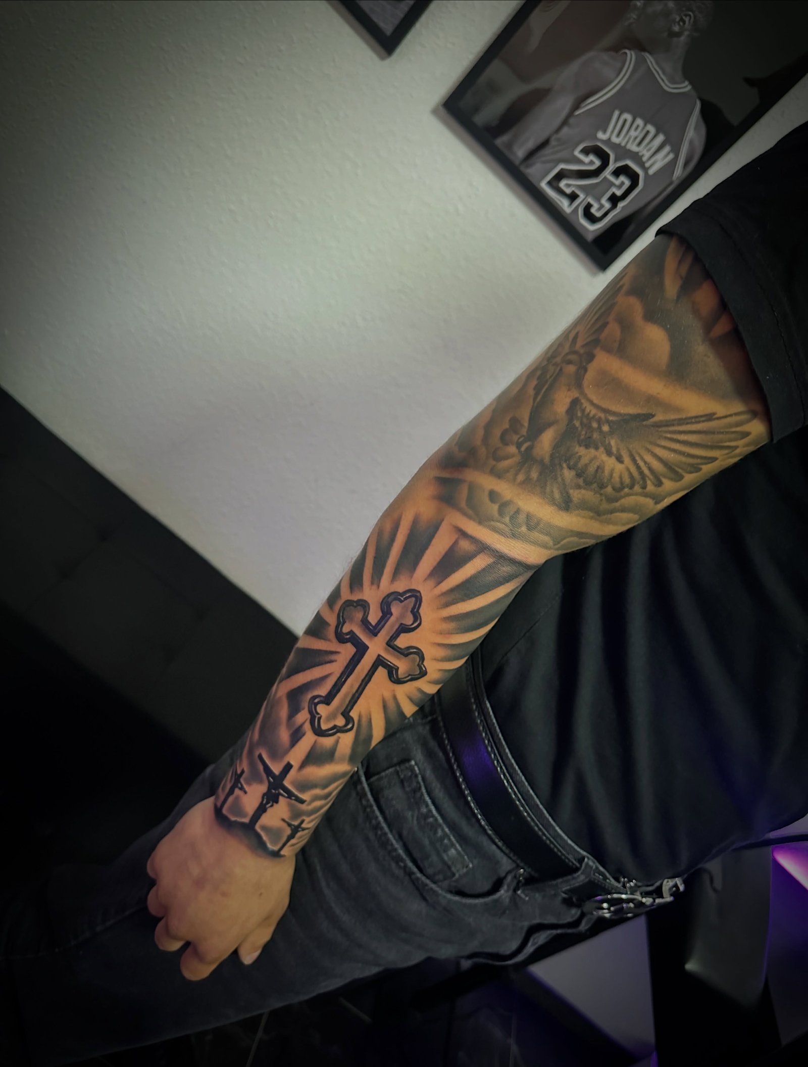 Full blackwork sleeve with cross